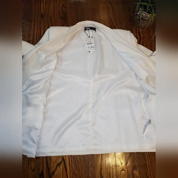 Zara Ecru Linen Blend Belted One Button Blazer - Picture 13 of 16